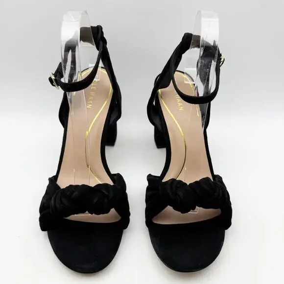 Cole Haan Womens Kaycee Knotted Heel Sandal US 10 B Black Suede EUC